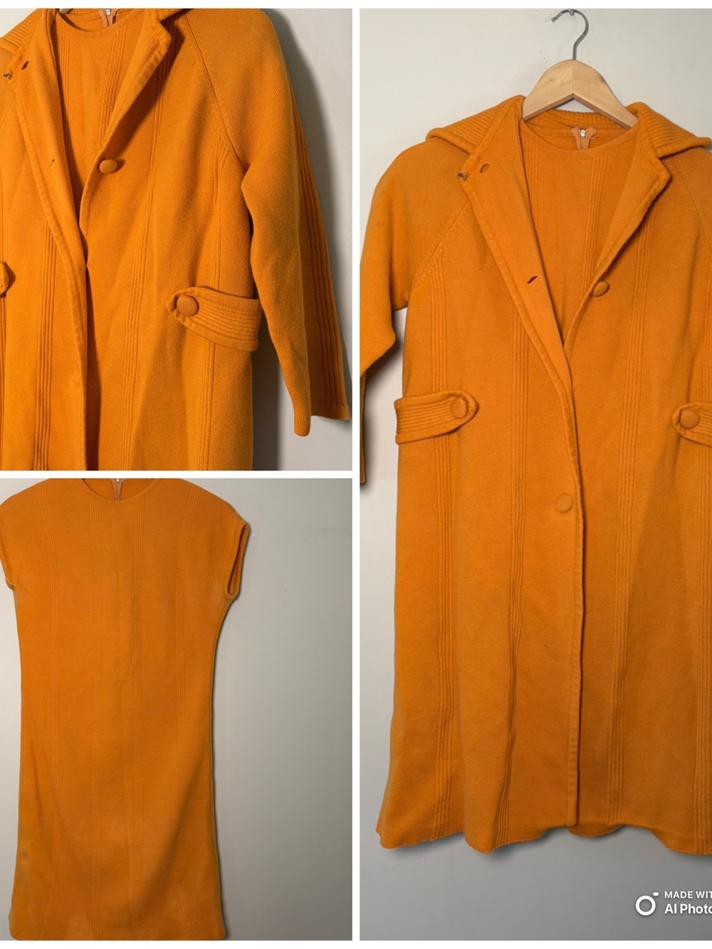 Vintage 2-Piece Knit Dress & Long Jacket Set | Burnt Orange | Approx. Sz 10